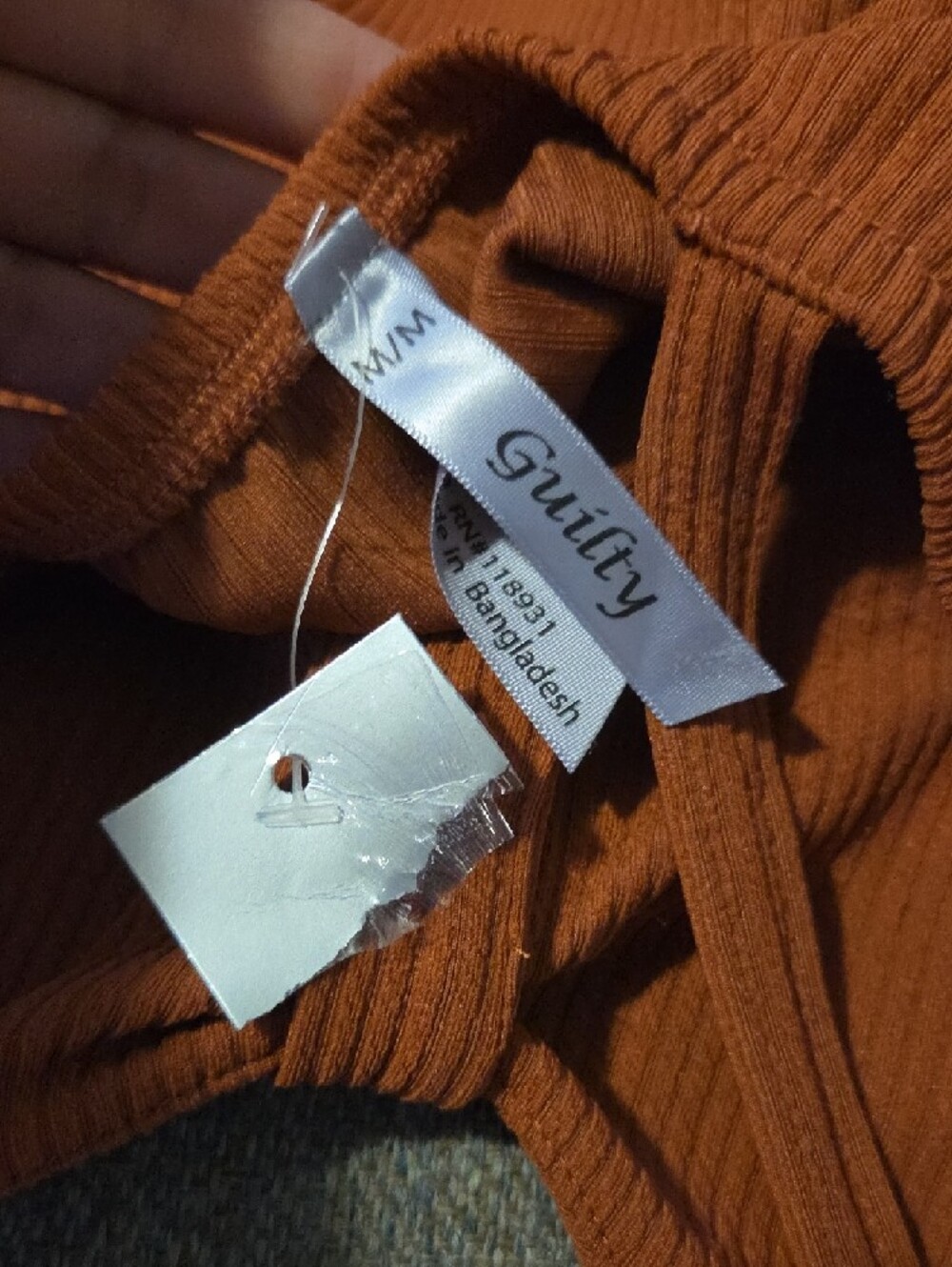 Women's Rust Tie-Front Ribbed Midi Dress - Picture 7 of 8